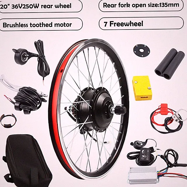 36V E-Bike Conversion Kit 20 inch LED Rear Wheel Motor Hub Electric Bicycle 250W